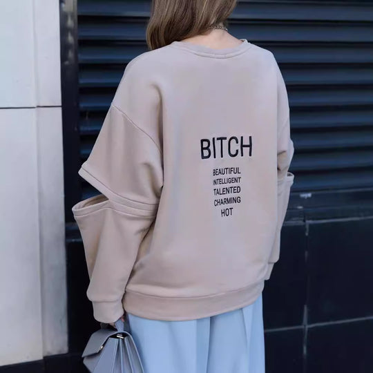 Damen Oversized Sweatshirt mit Layer-Ärmeln und seitlichem Schlitz Nord Taschen