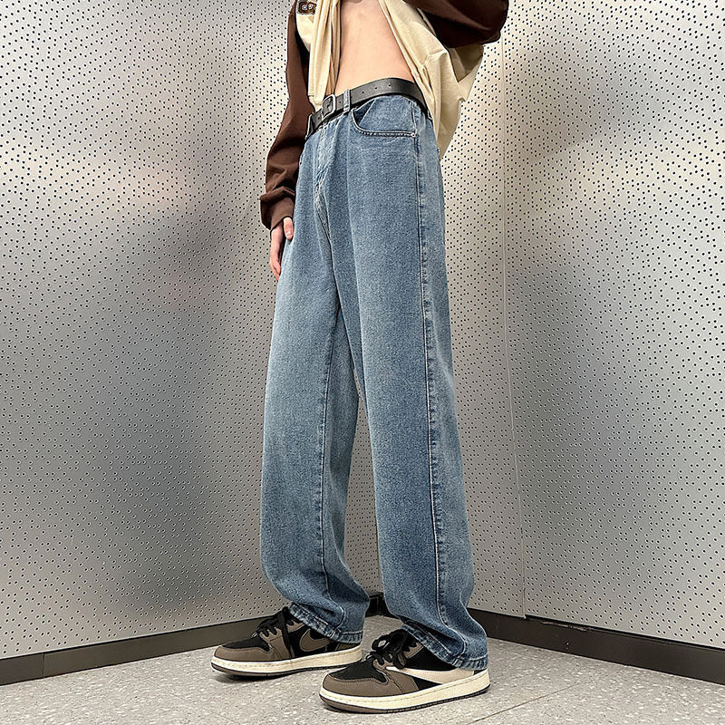 Herren Weite Vintage-Denim-Hose im Baggy‑Straßenstyle mit vorderer Bügelfalte Nord Taschen