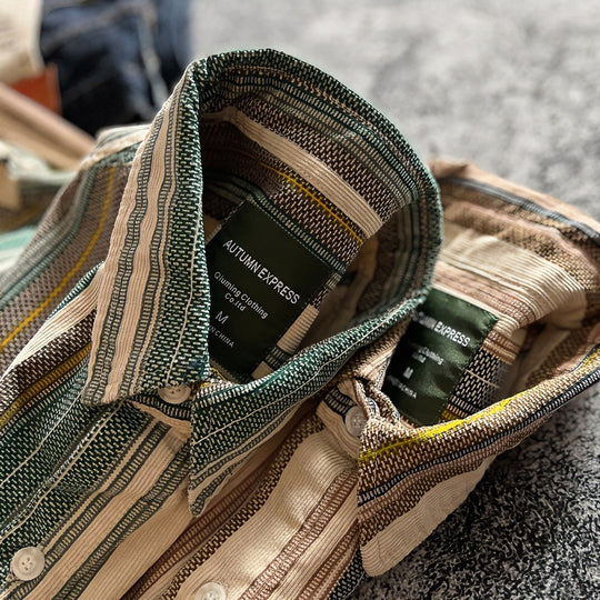 Unisex Oversized gestreiftes Baumwollmix-Hemd mit Brusttasche und entspanntem Schnitt Nord Taschen