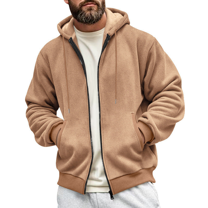 Herren Strukturiertes Kapuzen-Sweatshirt mit Vollzip, Seitentaschen und Rippbündchen Nord Taschen