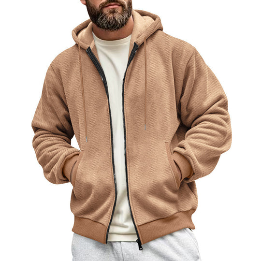 Herren Strukturiertes Kapuzen-Sweatshirt mit Vollzip, Seitentaschen und Rippbündchen Nord Taschen