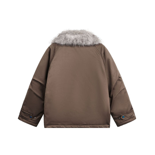Damen Wattierter Kurzparka mit Kunstfellkragen und asymmetrischer Reißverschluss Nord Taschen
