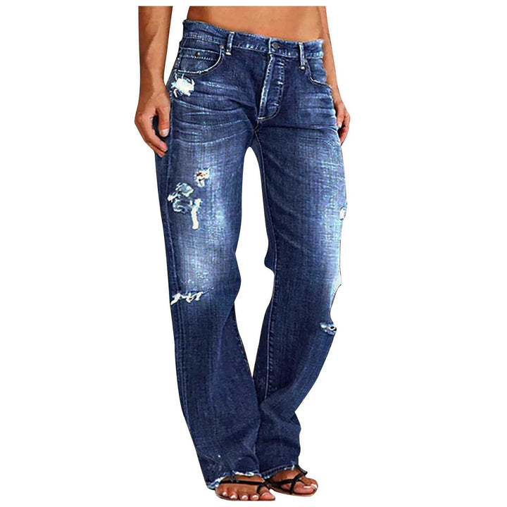Damen weite zerrissene Jeans mit hoher Taille Relaxed Fit und ausgefranstem Saum Nord Taschen