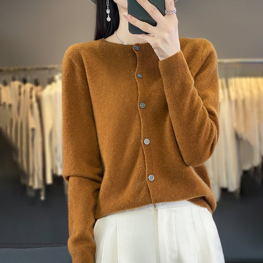 Damen Leichter Feinstrick-Cardigan mit Kaschmir‑Optik, Rundhalsausschnitt und verdeckter Knopfleiste Nord Taschen