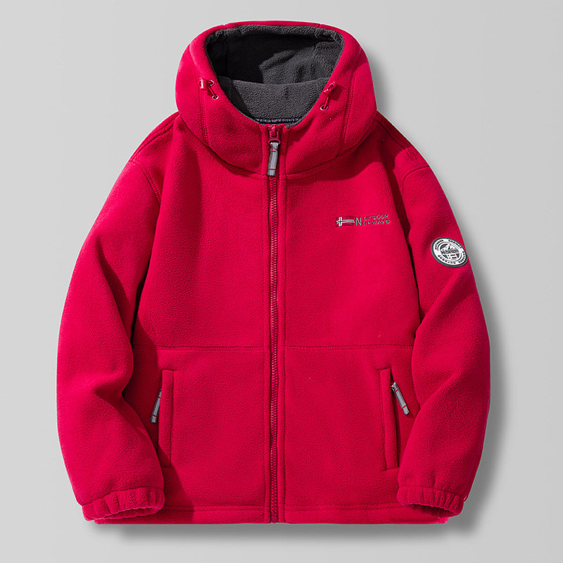 Herren Fleece-Kapuzenjacke mit Teddyfutter, hohem Kragen & durchgehendem Reißverschluss Nord Taschen
