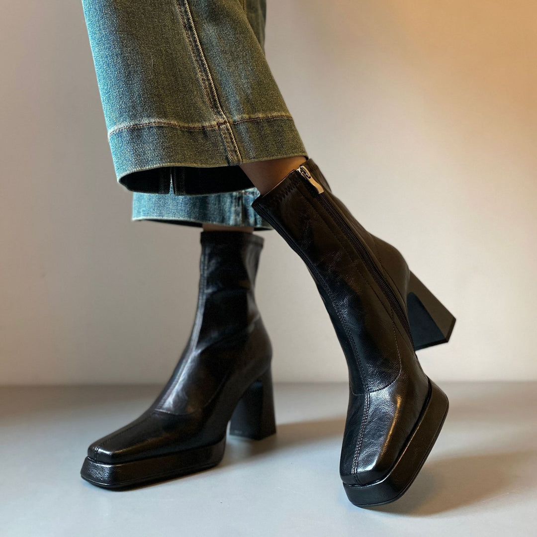 Damen Knöchelhohe Stiefelette mit geteilter Vorderblattform, weichem Nappaleder und sculpted Blockabsatz Nord Taschen