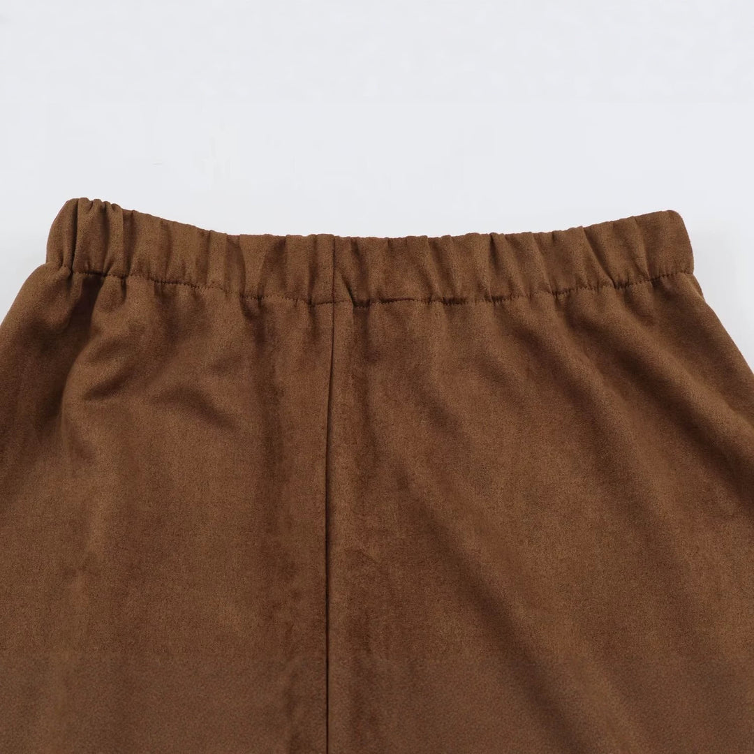 Damen A-Linien Midirock aus Veloursoptik mit hoher Taille Nord Taschen