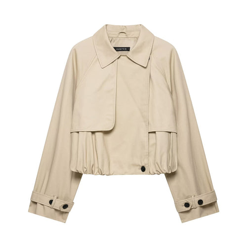 Damen Kurzgeschnittene Trenchjacke im Boxy‑Schnitt mit Raffung und verstellbaren Manschetten Nord Taschen