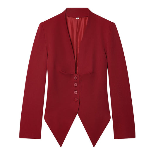 Damen taillierter Blazer mit spitzem Schößchen und tiefem V-Ausschnitt Nord Taschen