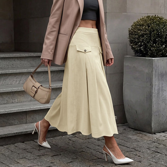 Damen Eleganter Plisseerock mit tiefem Bund und Taschen Nord Taschen