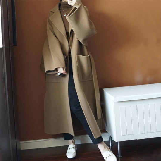 Damen Wollmix-Longcoat im Oversize-Schnitt mit großen aufgesetzten Taschen Nord Taschen