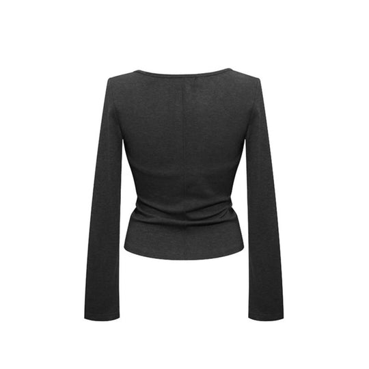 Damen Langarm-Top mit Neckholder, Wickeloptik und figurbetontem Schnitt Nord Taschen
