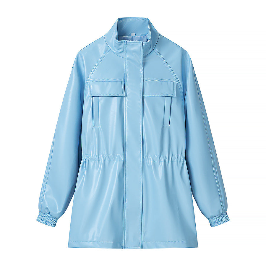 Damen Lederoptik-Parka mit Tunnelzugtaillierung, Stehkragen und Pattentaschen Nord Taschen