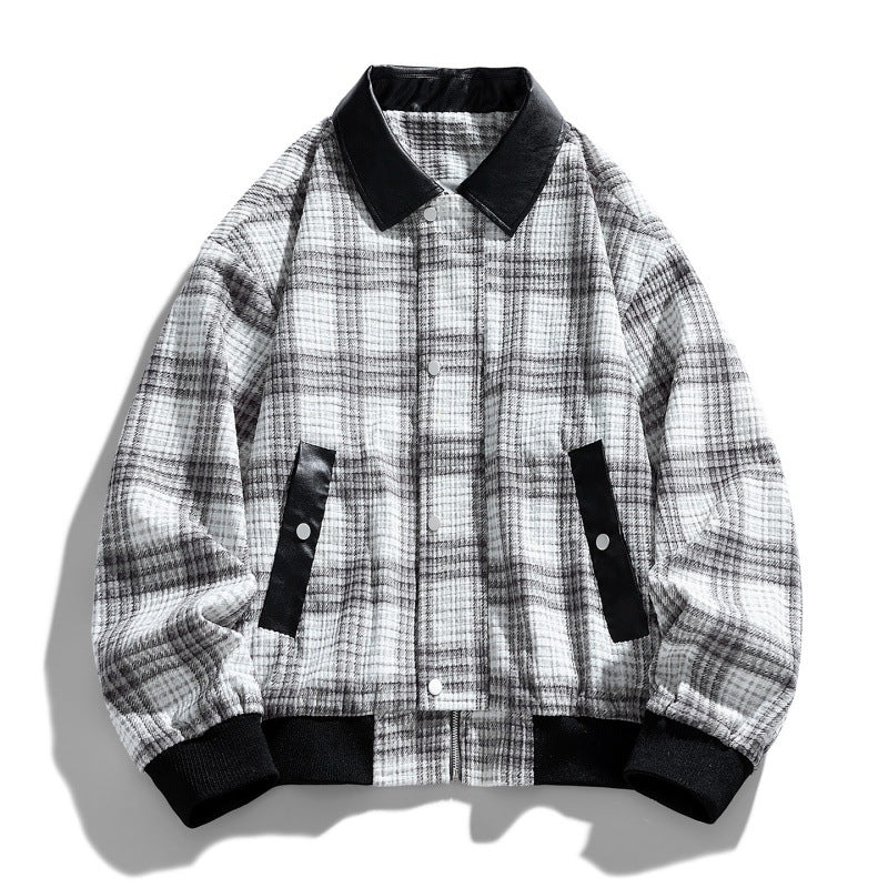 Herren Kariertes Overshirt-Blouson mit kontrastierendem Kunstlederkragen und Rippbündchen Nord Taschen