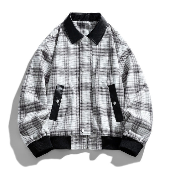 Herren Kariertes Overshirt-Blouson mit kontrastierendem Kunstlederkragen und Rippbündchen Nord Taschen