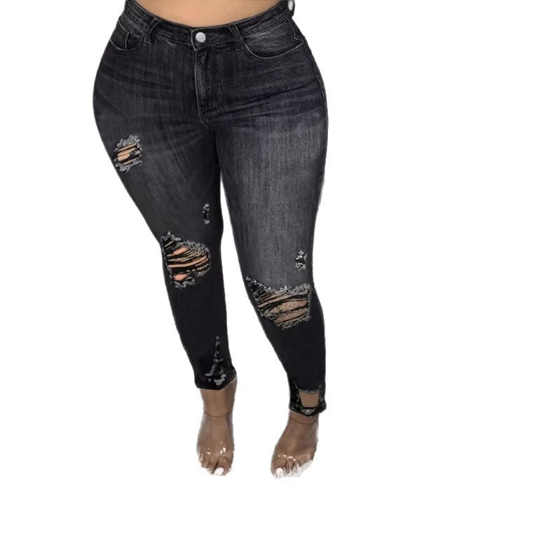 Damen Hochtaillierte figurformende Röhrenjeans mit asymmetrischen Rissen und knöchellangem Schnitt Nord Taschen