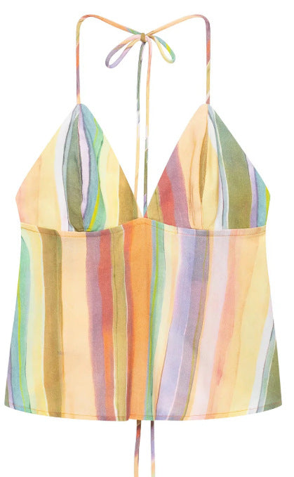 Damen Hochgeschnittene Palazzo‑Hose mit mehrfarbigem Aquarell‑Streifenmuster Nord Taschen