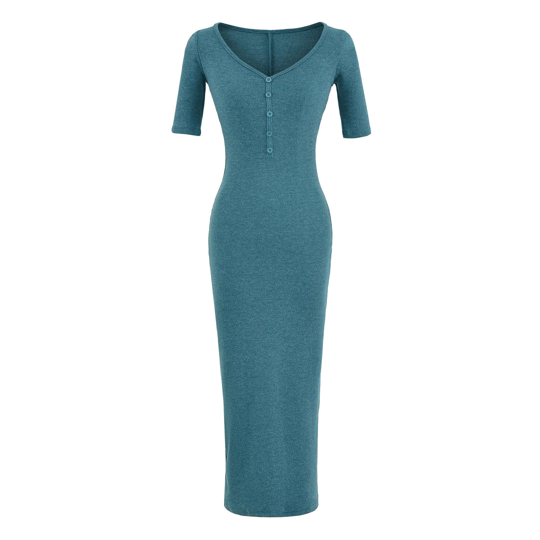 Damen Figurbetontes Midikleid aus Rippstrick mit Knopfleiste und halblangen Ärmeln Nord Taschen