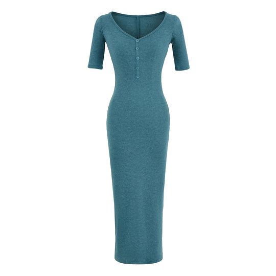Damen Figurbetontes Midikleid aus Rippstrick mit Knopfleiste und halblangen Ärmeln Nord Taschen
