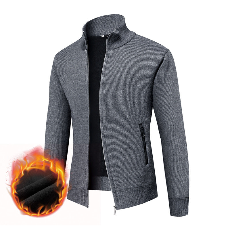 Herren Thermogefütterte Strickjacke mit Stehkragen und Mikrofleece-Innenfutter Nord Taschen