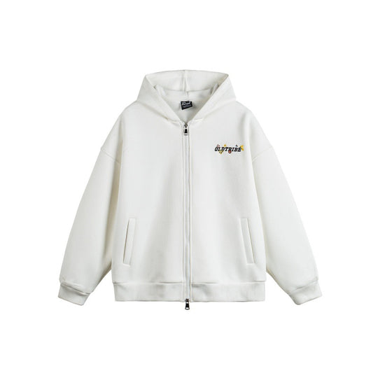 Unisex Kapuzen‑Zipjacke aus strukturierter Waffelqualität im Boxy‑Cut mit Zwei‑Wege‑Reißverschluss Nord Taschen