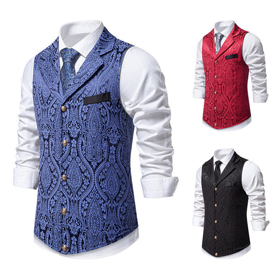 Herren Paisley-Jacquard Weste mit Schalkragen, tailliertem Schnitt und Zierknöpfen Nord Taschen