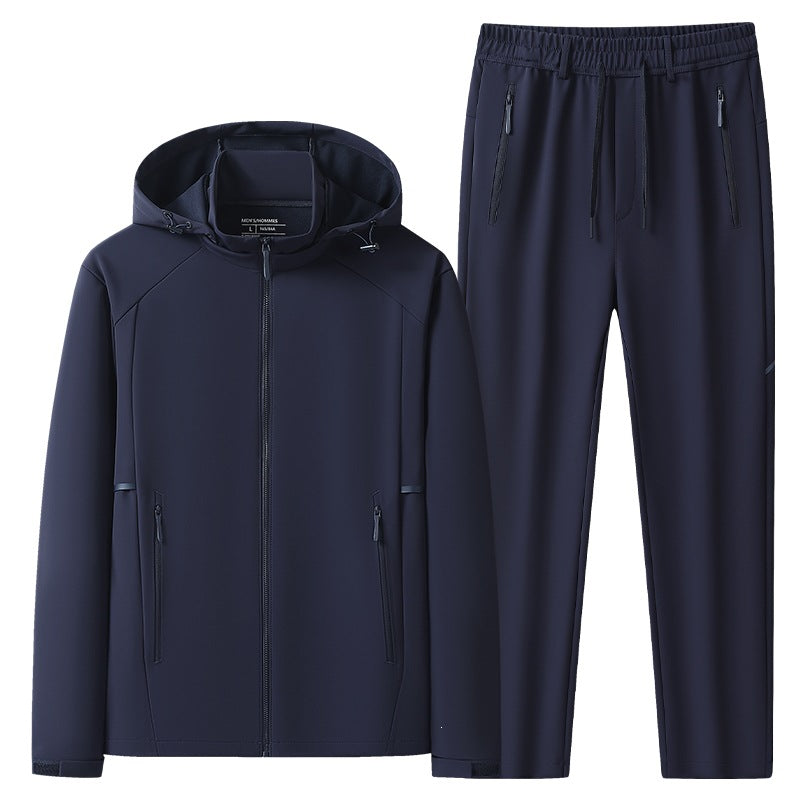 Herren Wetterfester Softshell-Trainingsanzug mit Kapuzen‑Zipjacke, Reißverschluss‑Taschen & konischer Jogginghose Nord Taschen