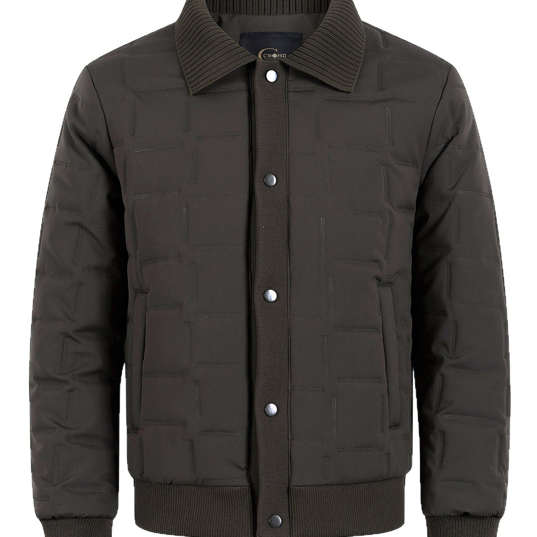 Herren Kurz geschnittene gesteppte Bomberjacke mit Rippenkragen, Druckknopfleiste und geometrischem Quilt Nord Taschen