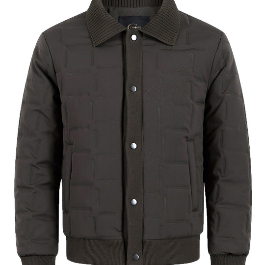 Herren Kurz geschnittene gesteppte Bomberjacke mit Rippenkragen, Druckknopfleiste und geometrischem Quilt Nord Taschen