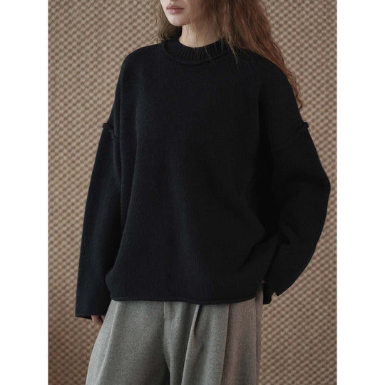 Damen Oversize-Feinstrickpullover mit kurzem Stehkragen und überschnittener Schulter Nord Taschen