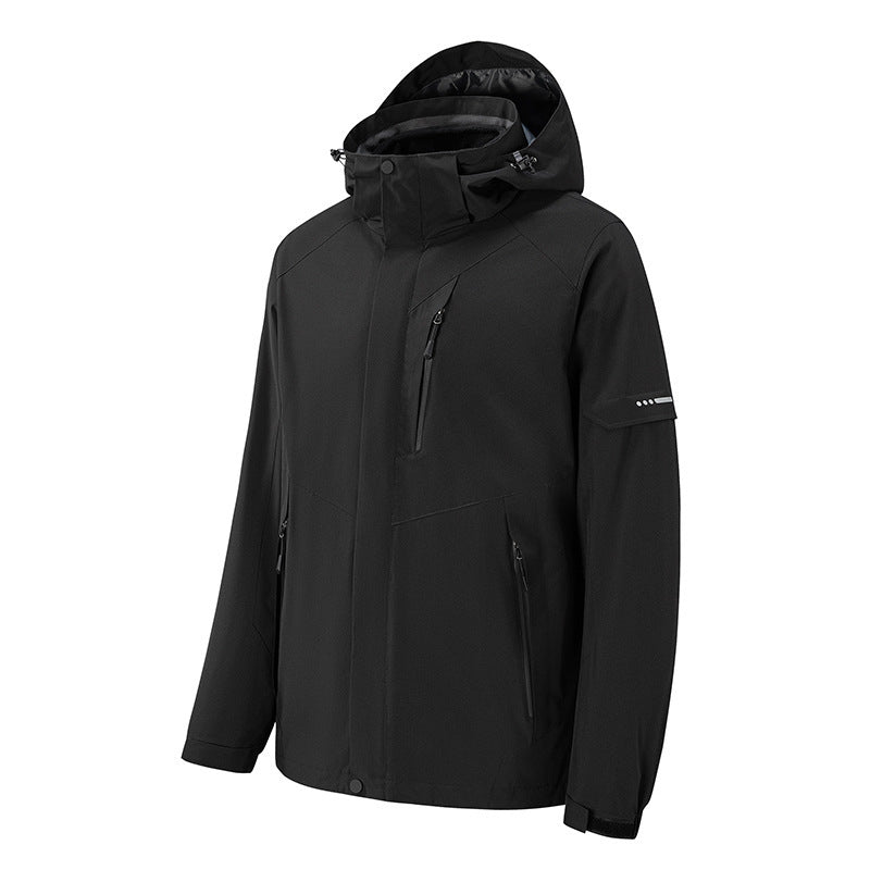 Herren wasserdichte dreilagige Softshell-Outdoorjacke mit verstellbarer Kapuze und verschweißten Reißverschlüssen Nord Taschen