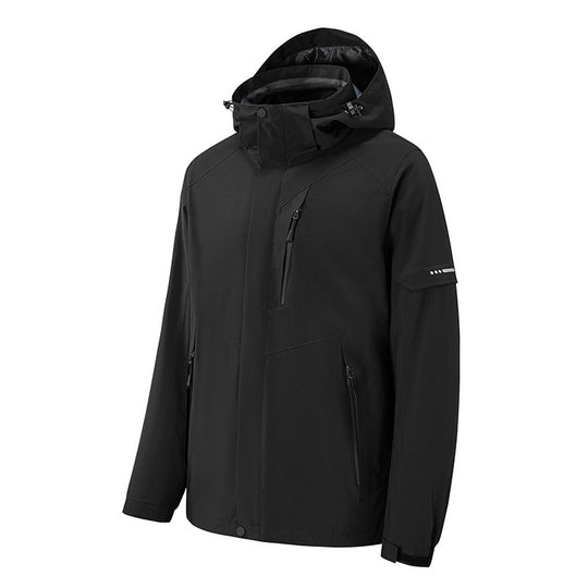 Herren wasserdichte dreilagige Softshell-Outdoorjacke mit verstellbarer Kapuze und verschweißten Reißverschlüssen Nord Taschen