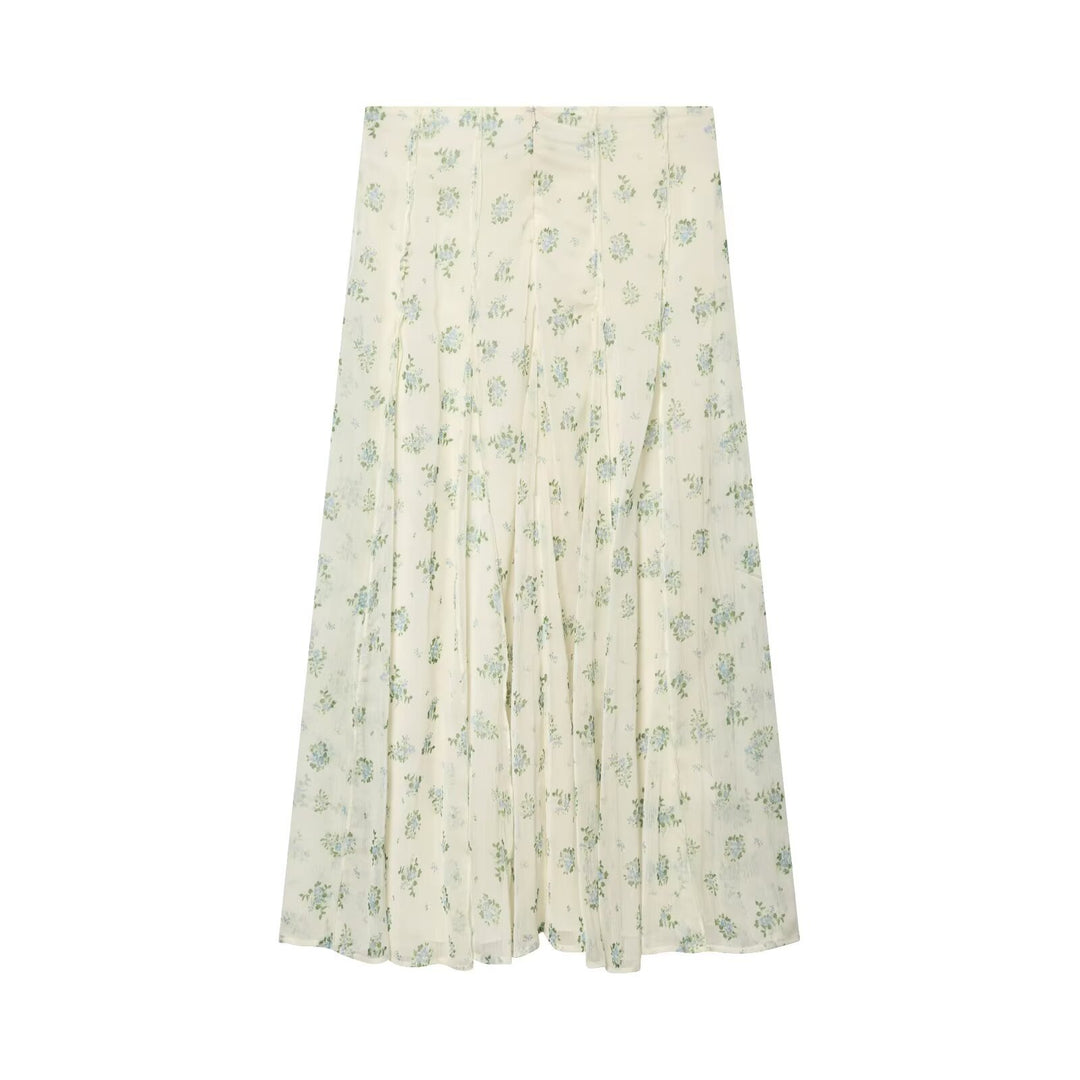 Damen Lange Plissee-Chiffonrock mit zartem Blumenprint und hoher Taille Nord Taschen