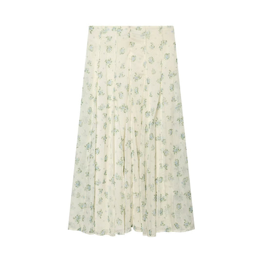 Damen Lange Plissee-Chiffonrock mit zartem Blumenprint und hoher Taille Nord Taschen