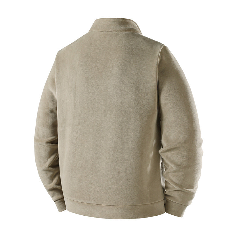 Herren Schlichte Velours-Optik Übergangsjacke mit hochschließendem Stehkragen, verdecktem Zwei-Wege-Reißverschluss & Zip-Taschen Nord Taschen