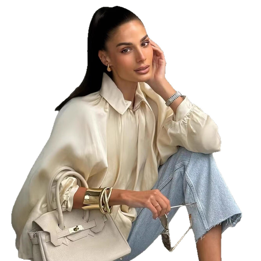Damen Weite plissierte Cape-Übergangsjacke mit Reißverschluss und ballonförmigem Saum Nord Taschen