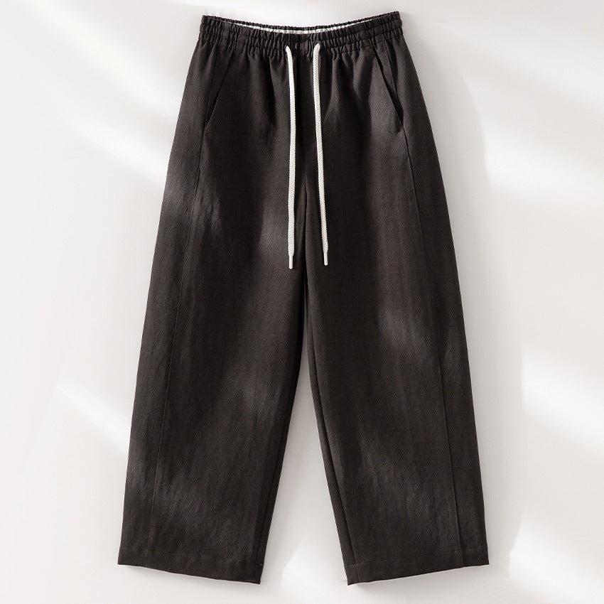 Damen Weite High‑Waist Leinenmix-Hose mit elastischem Bund und Kordelzug Nord Taschen