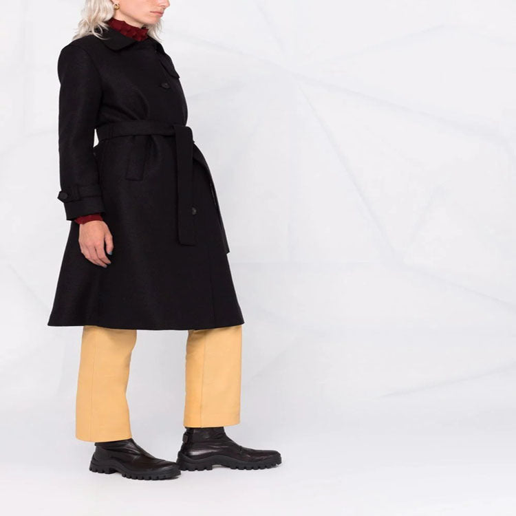 Damen Taillierter Wollmix-Mantel mit Bindegürtel und A-Linien-Schnitt Nord Taschen