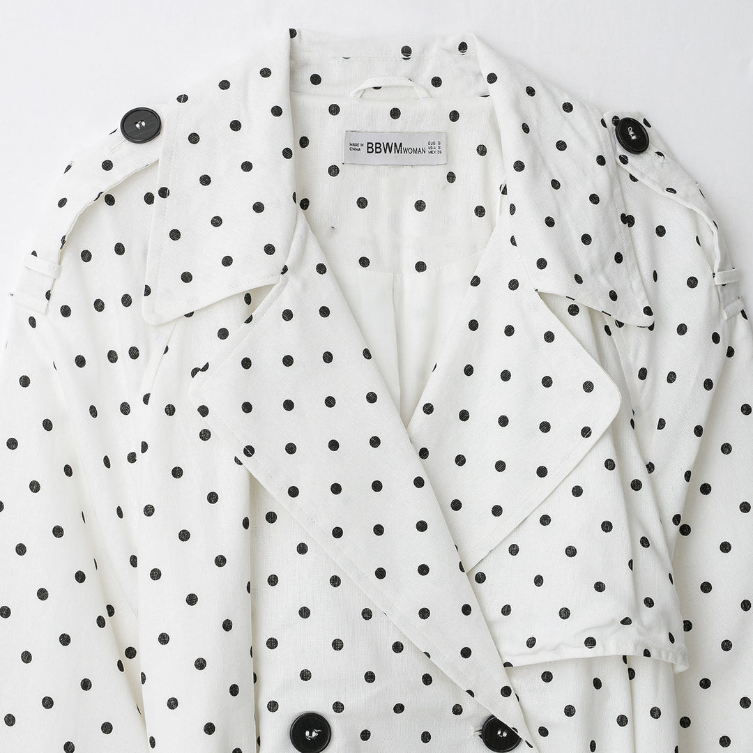 Damen Gepunkteter Cropped Trenchcoat mit Taillengürtel und doppelreihiger Knopfleiste Nord Taschen