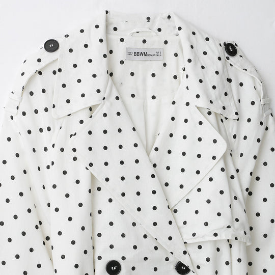 Damen Gepunkteter Cropped Trenchcoat mit Taillengürtel und doppelreihiger Knopfleiste Nord Taschen