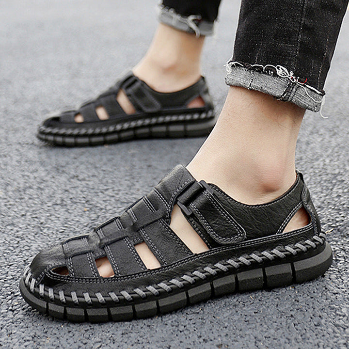 Herren Atmungsaktive Ledersandalen mit komfortablem Klettverschluss