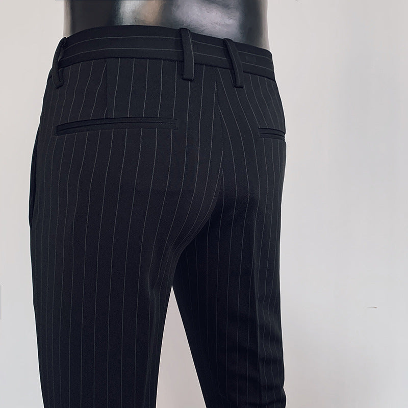 Herren schmal geschnittene Nadelstreifen-Anzughose mit elastischem Bund und Ringdetail Nord Taschen