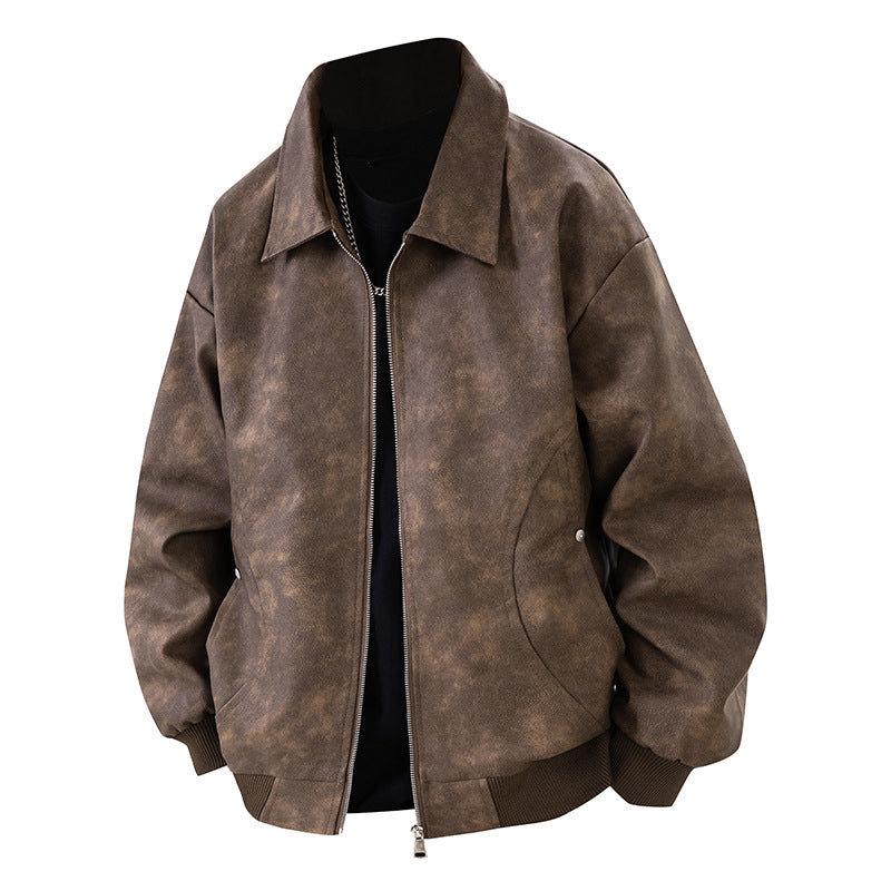 Herren Boxy Oversize-Überhemdjacke in Veloursleder-Optik mit Hemdkragen & Zwei-Wege-Reißverschluss Nord Taschen
