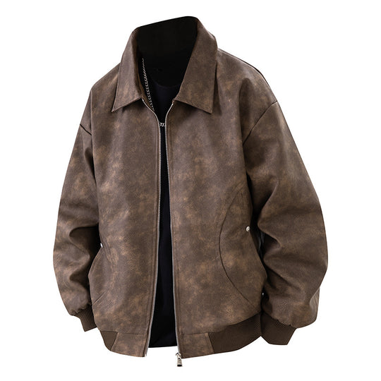 Herren Boxy Oversize-Überhemdjacke in Veloursleder-Optik mit Hemdkragen & Zwei-Wege-Reißverschluss Nord Taschen