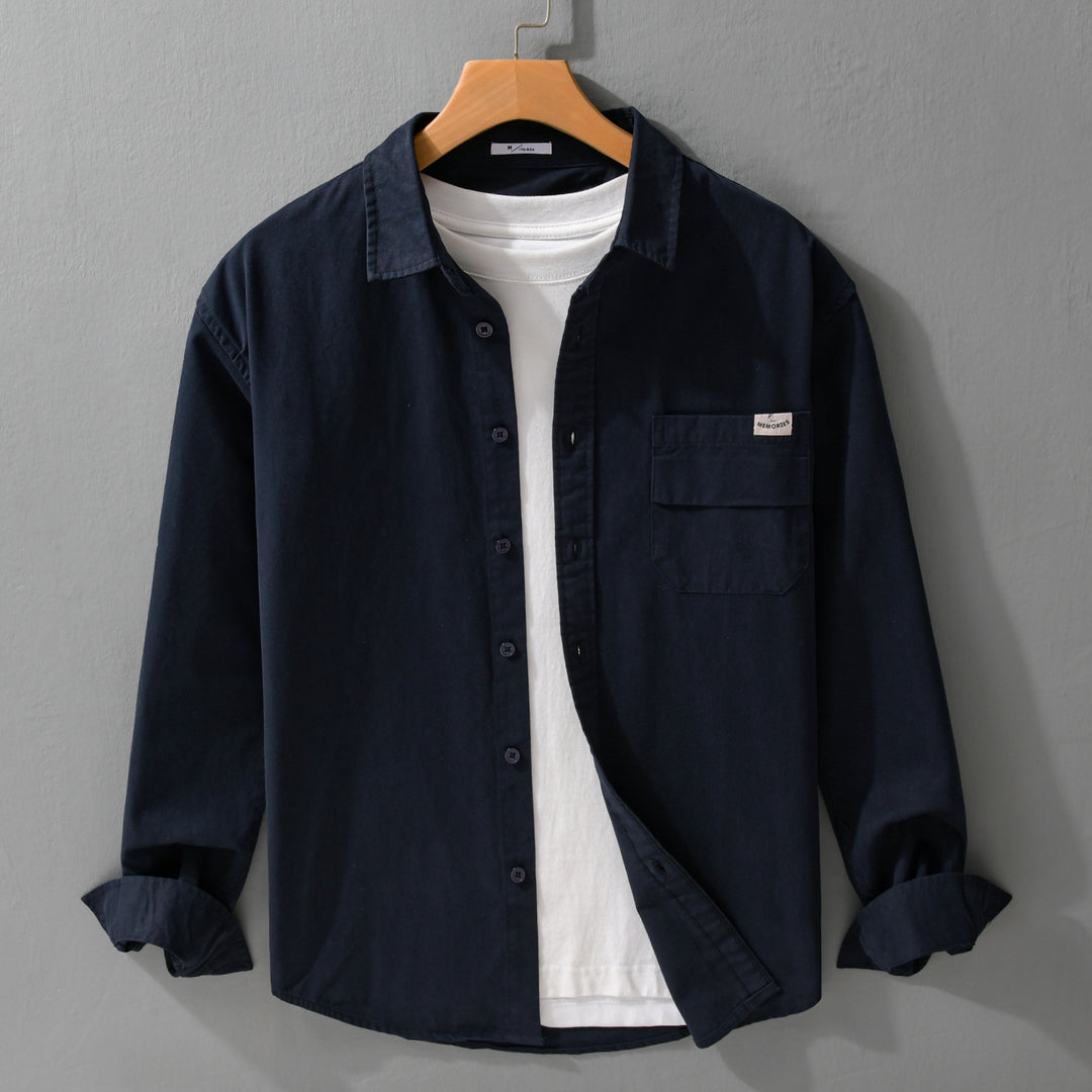 Herren Leichtes Baumwoll-Overshirt mit Kentkragen, Brusttasche und Relaxed-Fit Nord Taschen