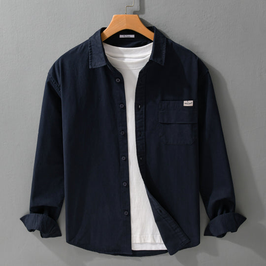 Herren Leichtes Baumwoll-Overshirt mit Kentkragen, Brusttasche und Relaxed-Fit Nord Taschen