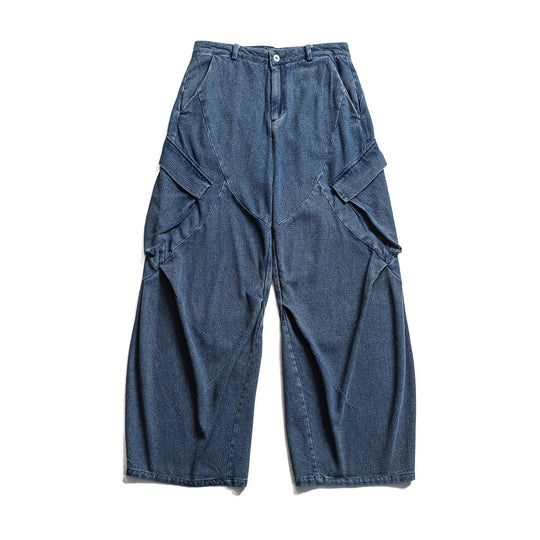 Damen Weite Cargo-Jeanshose mit hoher Taille, markanten Teilnähten und dekorativen Taschen Nord Taschen