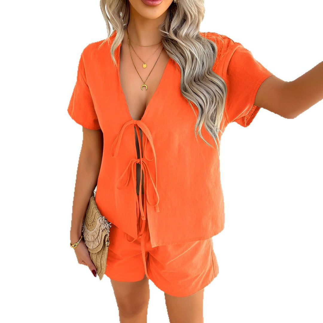 Damen Freizeitliches Zweiteiliges Set mit lockerer Bluse und Shorts Nord Taschen