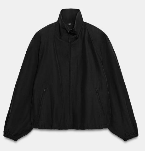 Damen Leichte Oversize-Windjacke im Bomberstil mit hohem Stehkragen und Kordelzug Nord Taschen