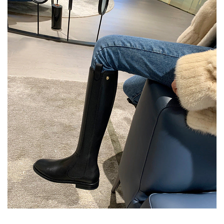 Damen kniehohe Chelsea-Stiefel aus Leder mit Elastikeinsatz Nord Taschen
